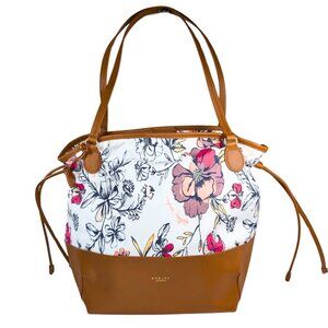 Radley London Dane Park Sketchy Floral Large Nylon Tan Leather Tote & Dust Bag